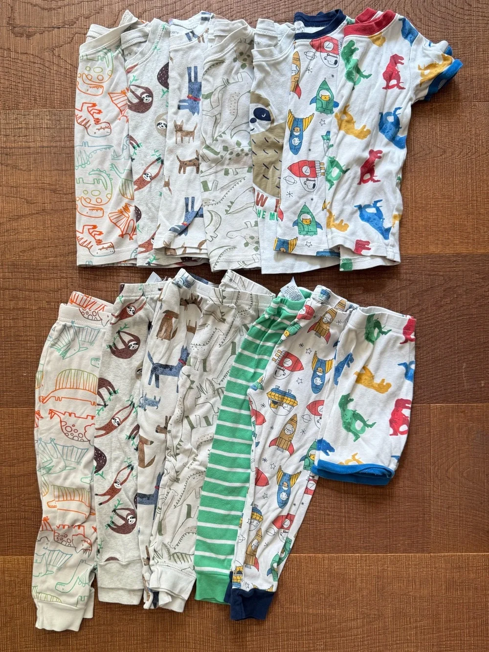 Carters Kids 3T Multicolor Dino, Dog, Sloth, & Rocket Pajamas- 6-Pack